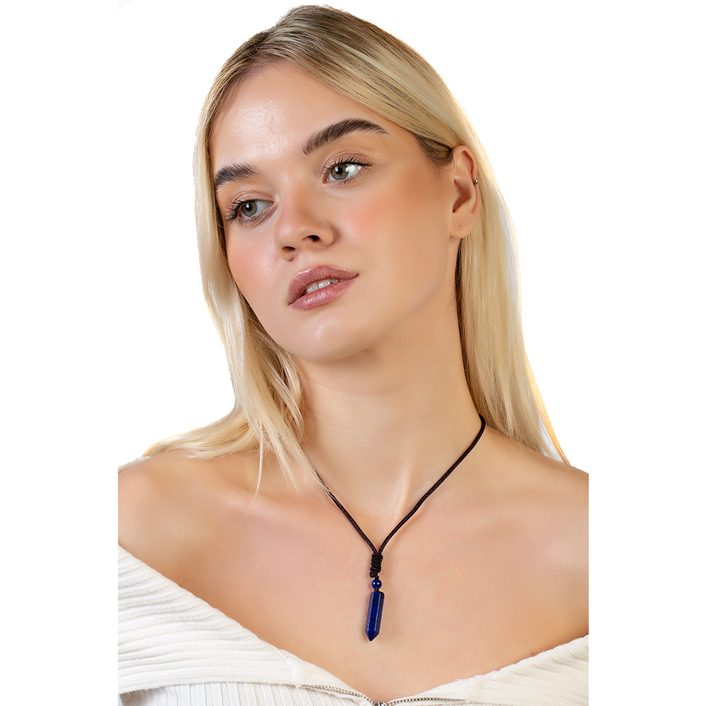 Obelisk Tasarım Zarif İp Zincirli Lapis Doğaltaş Kadın Kolye - 2