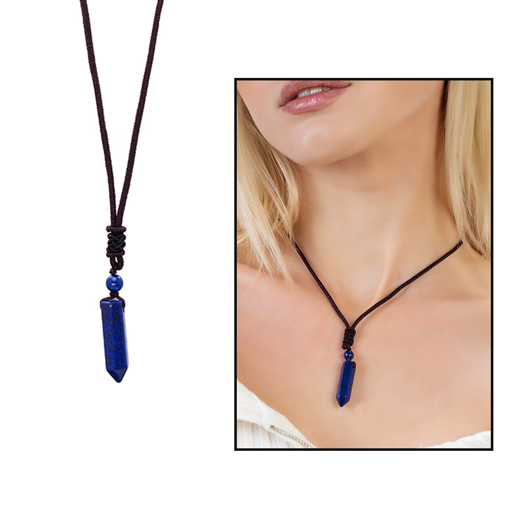 Obelisk Tasarım Zarif İp Zincirli Lapis Doğaltaş Kadın Kolye - 1