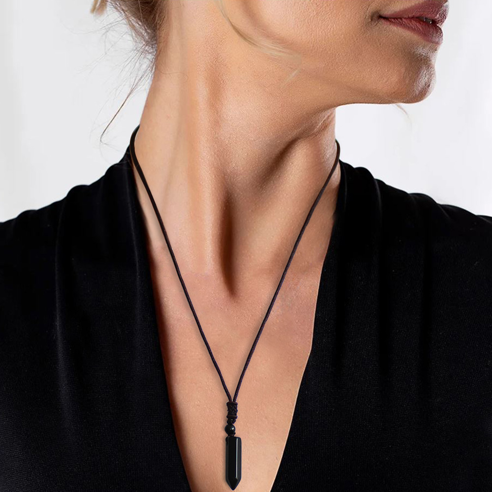 Obelisk Tasarım Zarif İp Zincirli Oniks Doğaltaş Kadın Kolye - 7