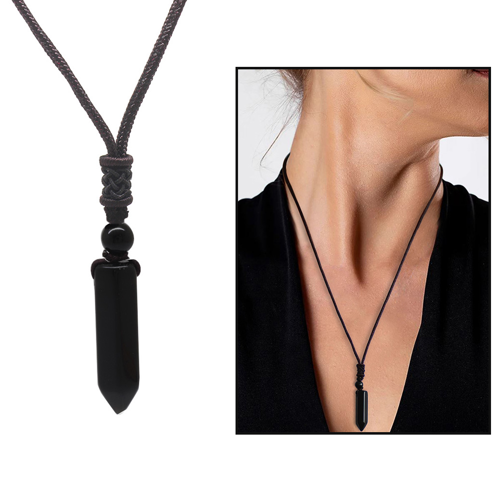 Obelisk Tasarım Zarif İp Zincirli Oniks Doğaltaş Kadın Kolye - 6