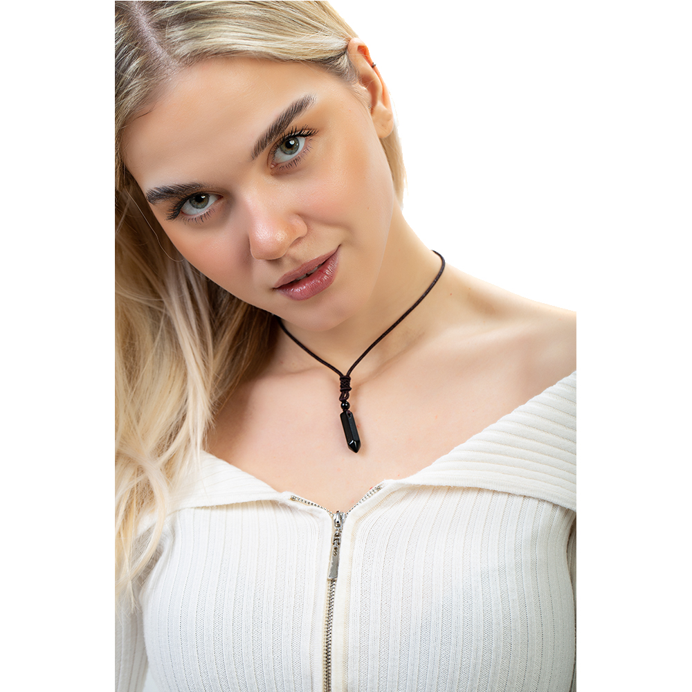 Obelisk Tasarım Zarif İp Zincirli Oniks Doğaltaş Kadın Kolye - 2