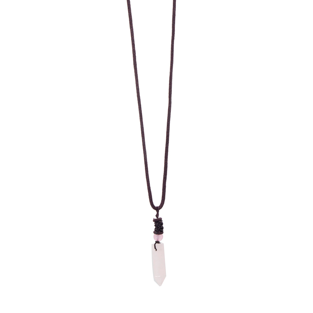 Obelisk Tasarım Zarif İp Zincirli Pembe Kuvars Doğaltaş Kadın Kolye - 5