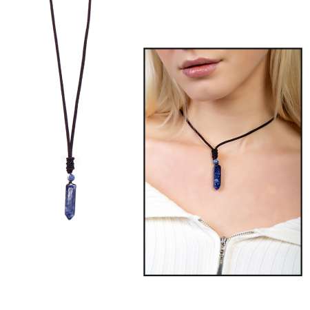 Obelisk Tasarım Zarif İp Zincirli Sodalit Doğaltaş Kadın Kolye - Tesbihane