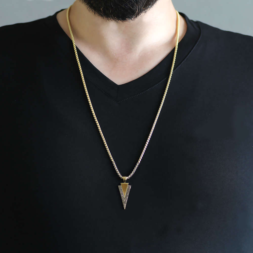 Ok Tasarım Siyah Zirkon Taşlı Gold Renk Zincir Pirinç Kolye - 2