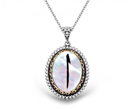 Okyanus Sedef Üzerine Elif Kakma Gümüş Kolye - Tesbihane