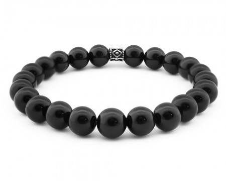 925 Ayar Gümüş Baklava Desen Kombinli Küre Kesim Oniks Doğaltaş Bileklik - Tesbihane