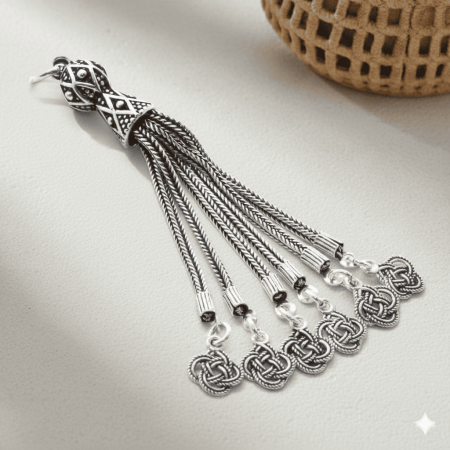 Örgü Tasarım 6 lı Kamçı 925 Ayar Gümüş Püskül - Tesbihane