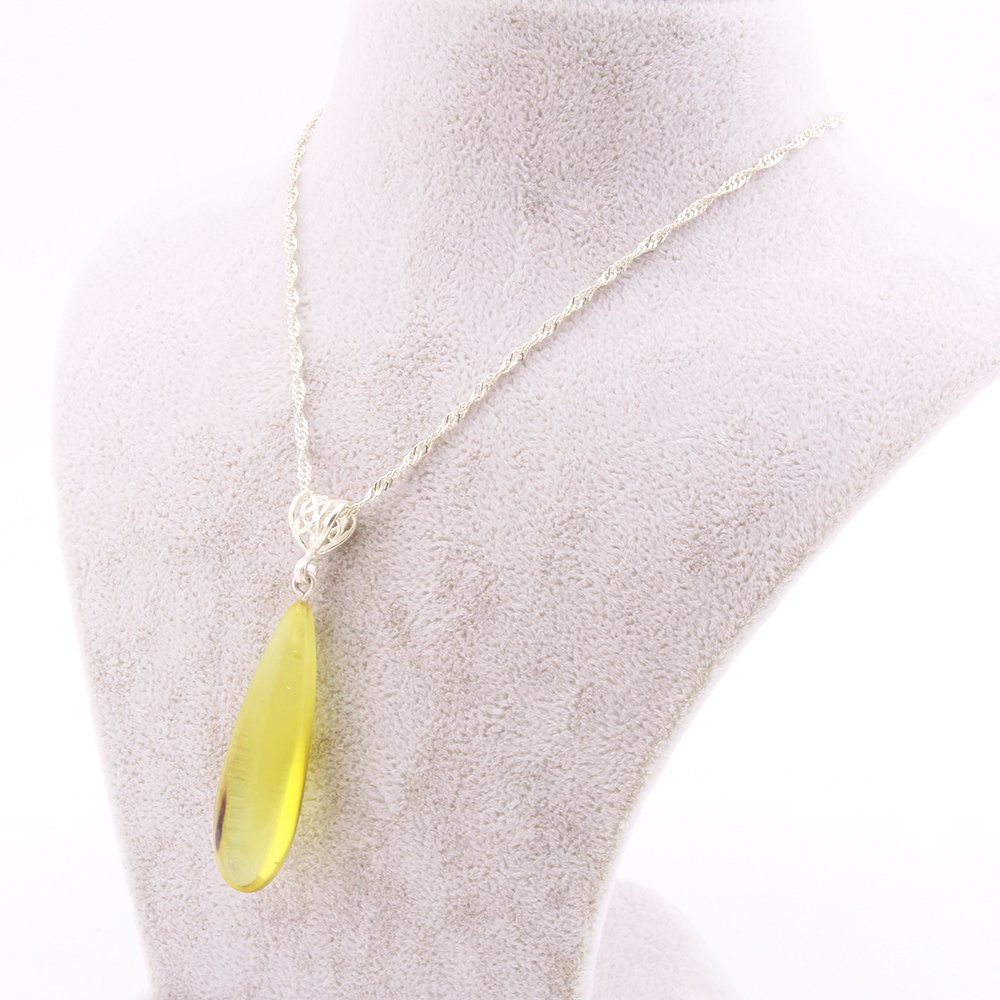 Doğal Damla Kehribar Kolye - 925 Ayar Gümüş Zincir (Model-12) - 3