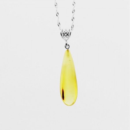 Doğal Damla Kehribar Kolye - 925 Ayar Gümüş Zincir (Model-12) - Tesbihane