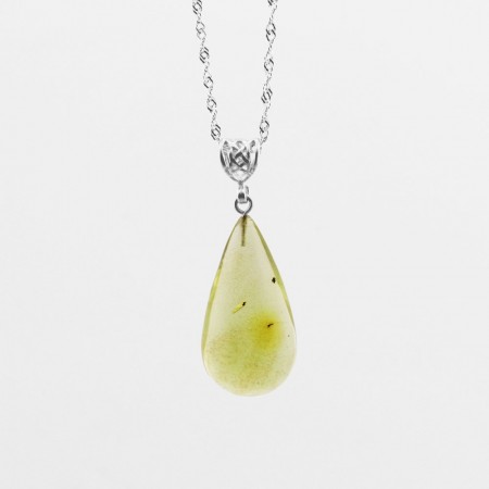 Doğal Damla Kehribar Kolye - 925 Ayar Gümüş Zincir (Model-13) - Tesbihane