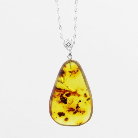 Doğal Damla Kehribar Kolye - 925 Ayar Gümüş Zincir (Model-4) - Tesbihane