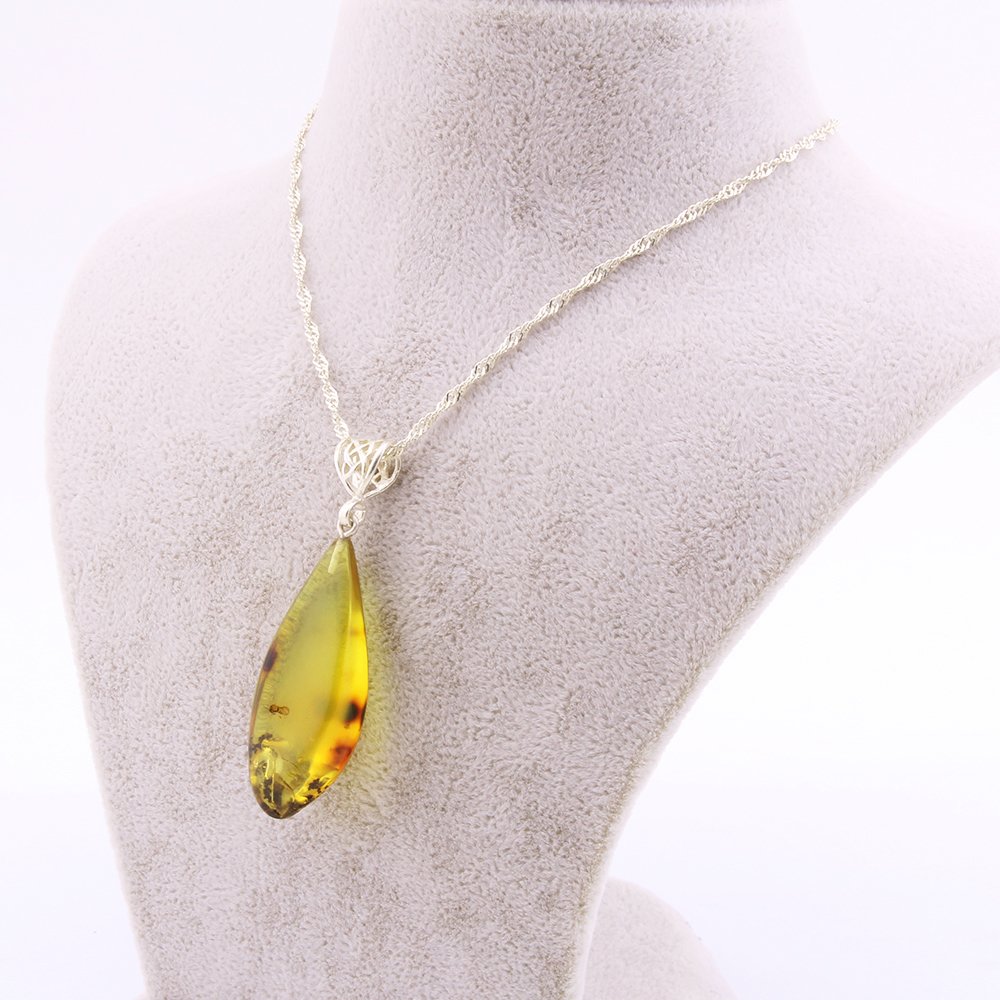 Doğal Damla Kehribar Kolye - 925 Ayar Gümüş Zincir (Model-9) - 3