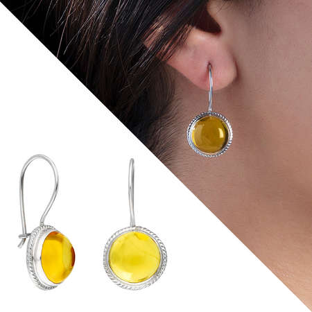 Doğal Damla Kehribar Taşlı 925 Ayar Gümüş Küpe - Tesbihane