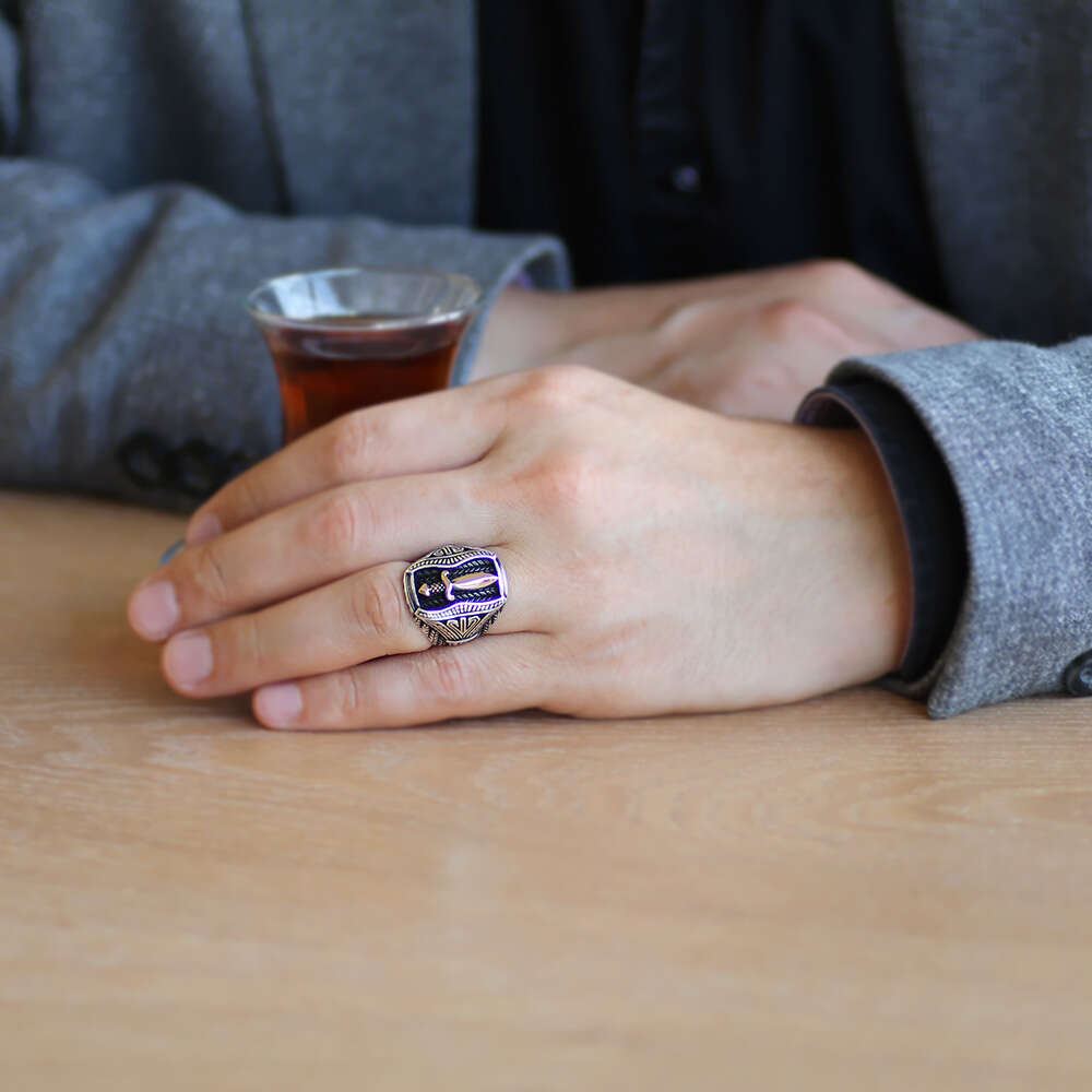 Ortaçağ Temalı 925 Ayar Gümüş Kral Artur Yüzük - 2