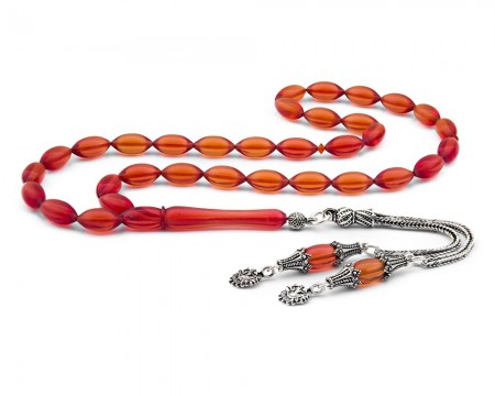 Osmalı Arma Püsküllü Turuncu Sıkma Kehribar Tesbih - Tesbihane