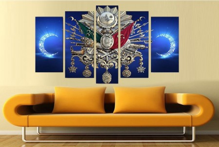 Osmanlı Arma Tasarım 5 Parça Kanvas Tablo - Tesbihane