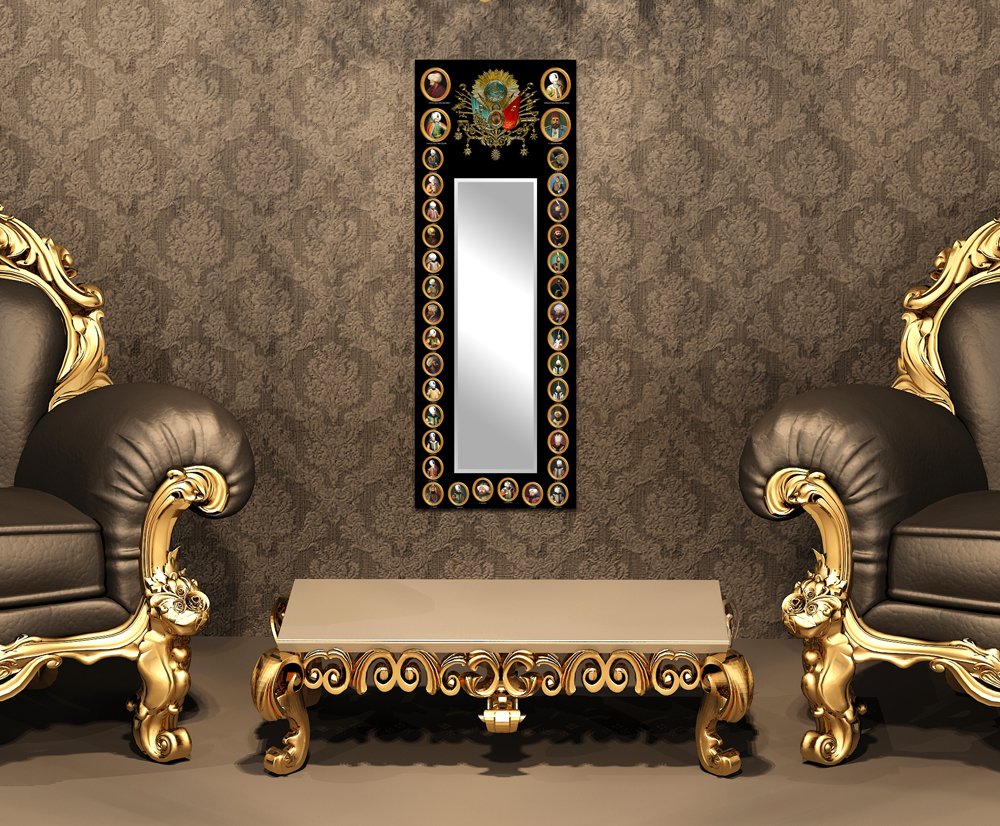 Osmanlı Arma ve Padişah Tasarım Ayna Kanvas Tablo - 1