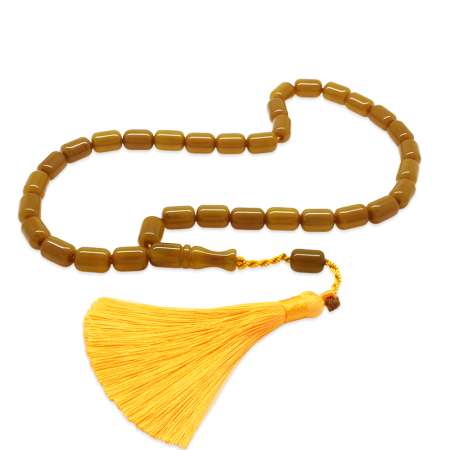 Osmanlı Saray Püsküllü Maxi Boy Kapsül Kesim Hardal Rengi Sıkma Kehribar Tesbih - Tesbihane