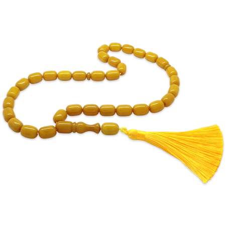 Osmanlı Saray Püsküllü Mega Boy Kapsül Kesim Sarı Sıkma Kehribar Tesbih - Tesbihane