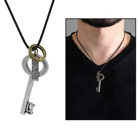 Otantik Anahtar Tasarım Ayarlanabilir İp Zincirli Pirinç Erkek Kolye - Tesbihane