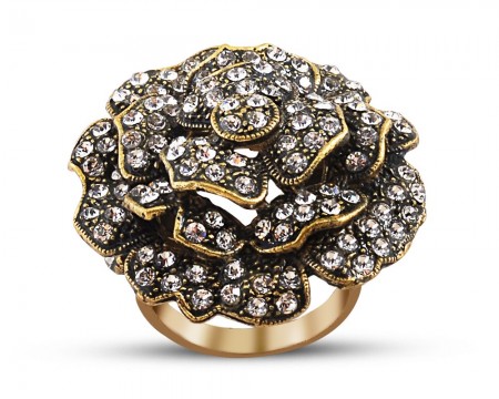 Otantik Çiçek Temalı Bronz Yüzük - Tesbihane