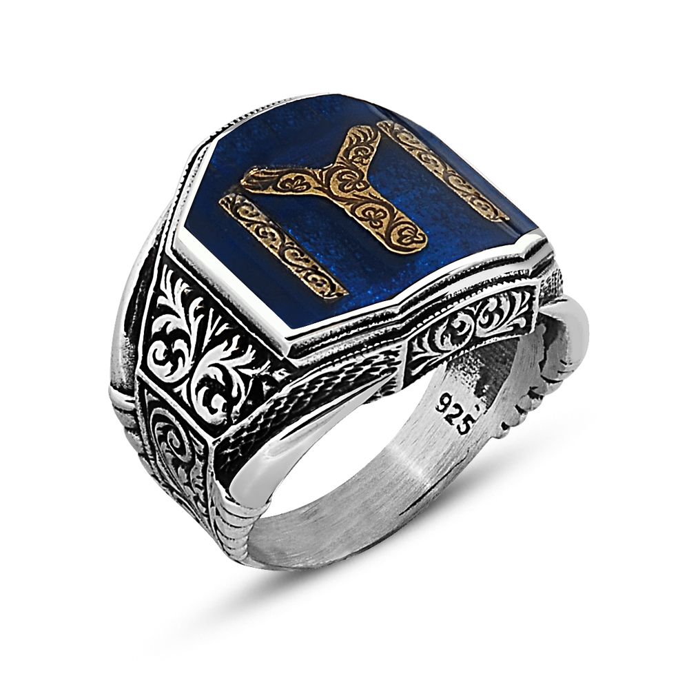 Otantik İşlemeli Kayı Tasarım Gümüş Yüzük - 1