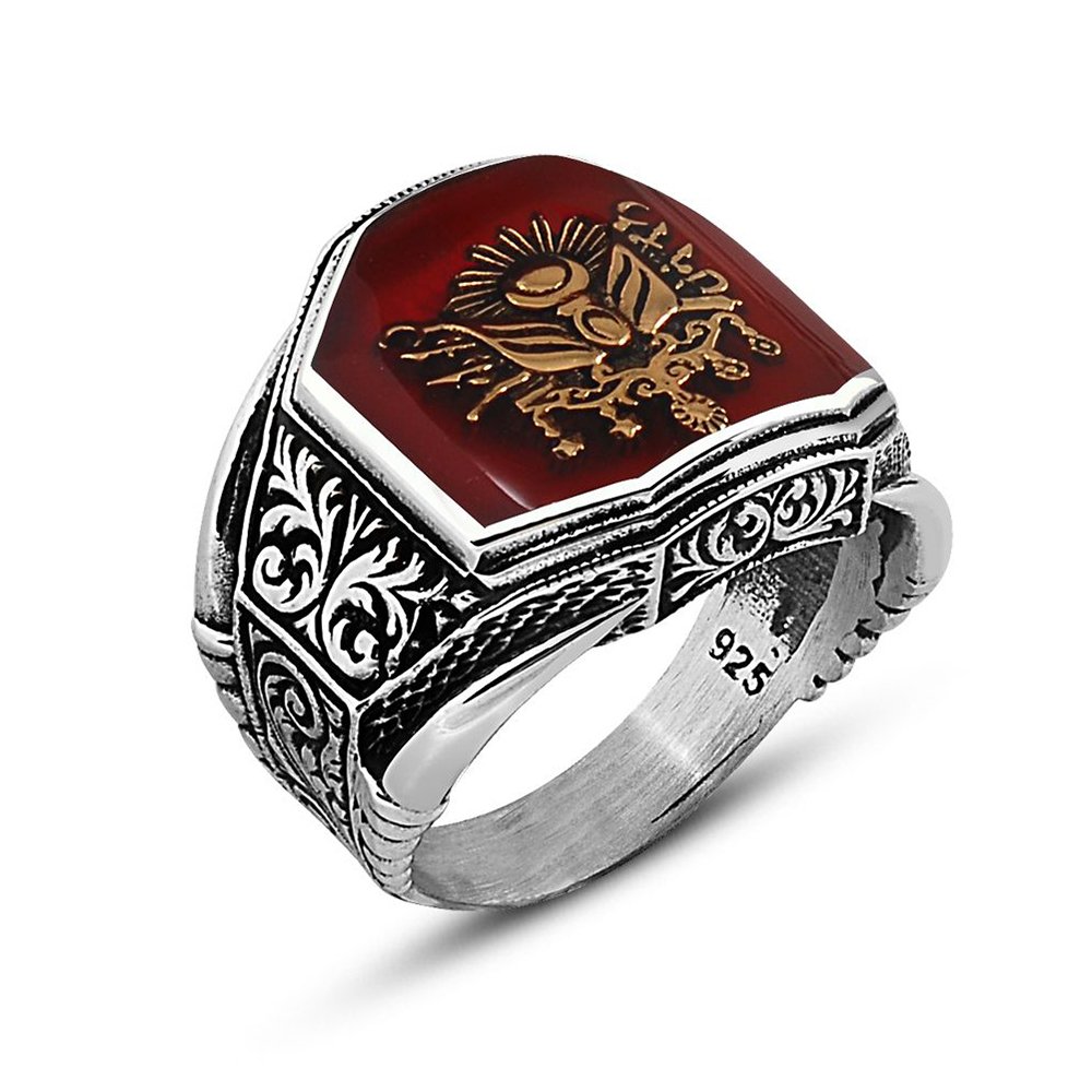 Otantik İşlemeli Osmanlı Arma Gümüş Yüzük (model 2) - 1