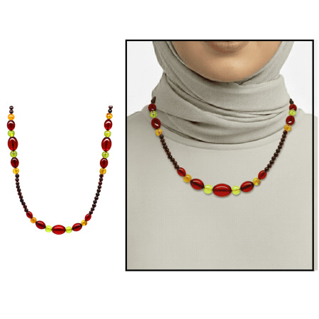 Otantik Tasarım Koyu Kırmızı Sarı Doğal Damla Kehribar Kadın Kolye - Tesbihane