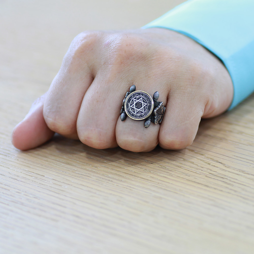 Otantik Tasarım Mührü Süleyman İşlemeli 925 Ayar Gümüş Erkek Yüzük - 3