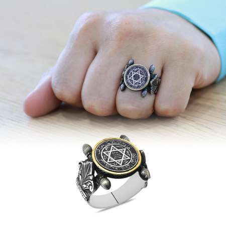 Otantik Tasarım Mührü Süleyman İşlemeli 925 Ayar Gümüş Erkek Yüzük - Tesbihane