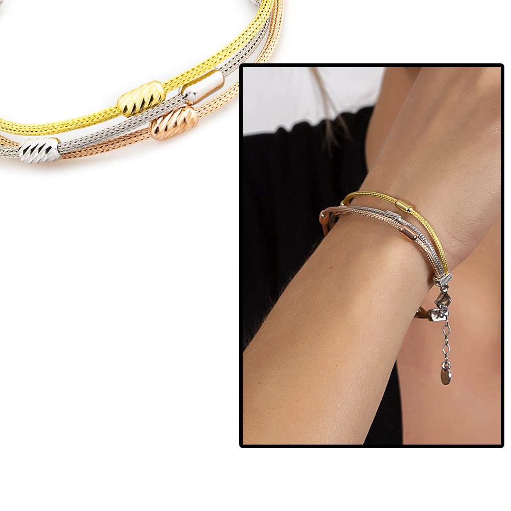 Oval Model Üç Renkli 925 Ayar Gümüş Dorika Kadın Bileklik - 2