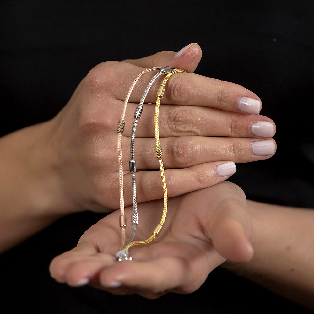 Oval Model Üç Renkli 925 Ayar Gümüş Dorika Kadın Bileklik - 1