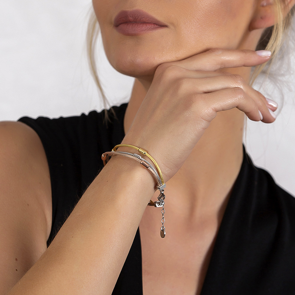 Oval Model Üç Renkli 925 Ayar Gümüş Dorika Kadın Bileklik - 4