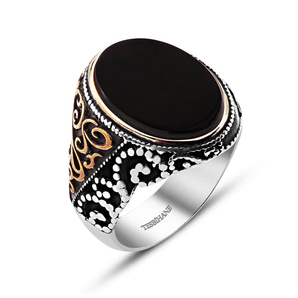 Oval Oniks Taşlı 925 Ayar Gümüş Yüzük - 3