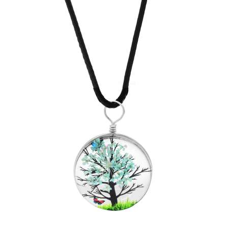 Oval Tasarım Beyaz Çiçekli Doğa Temalı El Yapımı Natural Reçine Kolye - Tesbihane