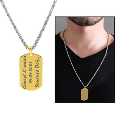 Oval Tasarım Kişiye Özel İsim Yazılı Rose Renk Çelik Erkek Kolye - Tesbihane