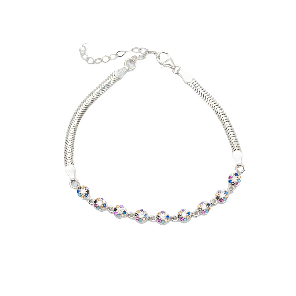 Oval Tasarım Çok Renkli Zirkon Taşlı 925 Ayar Gümüş Su Yolu Kadın Bileklik - 6