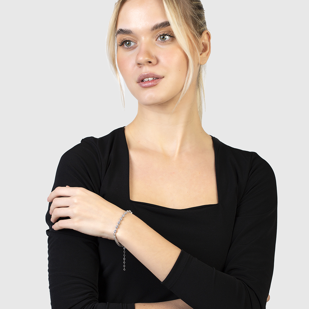 Oval Tasarım Çok Renkli Zirkon Taşlı 925 Ayar Gümüş Su Yolu Kadın Bileklik - 4