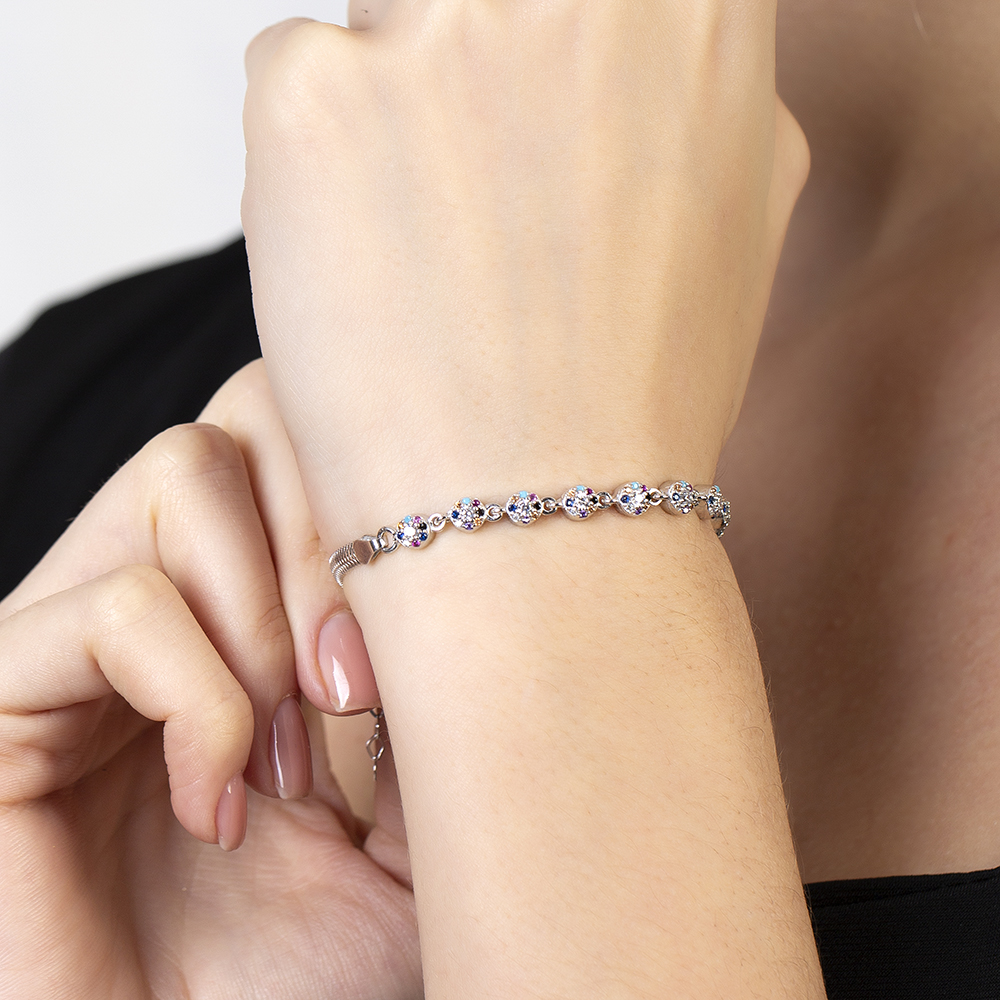 Oval Tasarım Çok Renkli Zirkon Taşlı 925 Ayar Gümüş Su Yolu Kadın Bileklik - 3