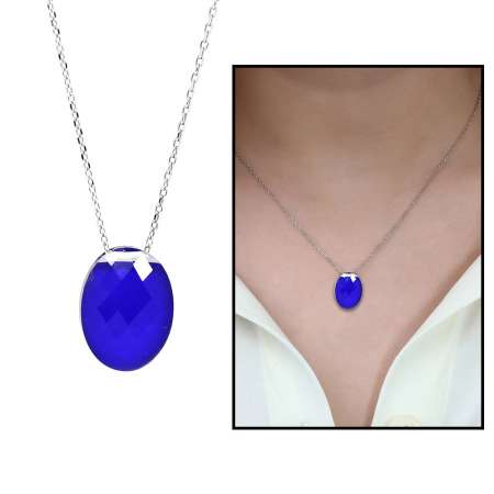 Oval Tasarım Doğal His Taşlı 925 Ayar Gümüş Kolye - Tesbihane