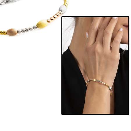 Oval Tasarım Yarım Tur Üç Renkli 925 Ayar Gümüş Dorika Kadın Bileklik - Tesbihane