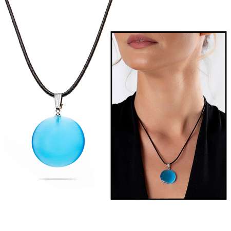 Oval Tasarım Zarif İp Zincirli Çift Taraflı Turkuaz Kedigözü Kolye - Tesbihane