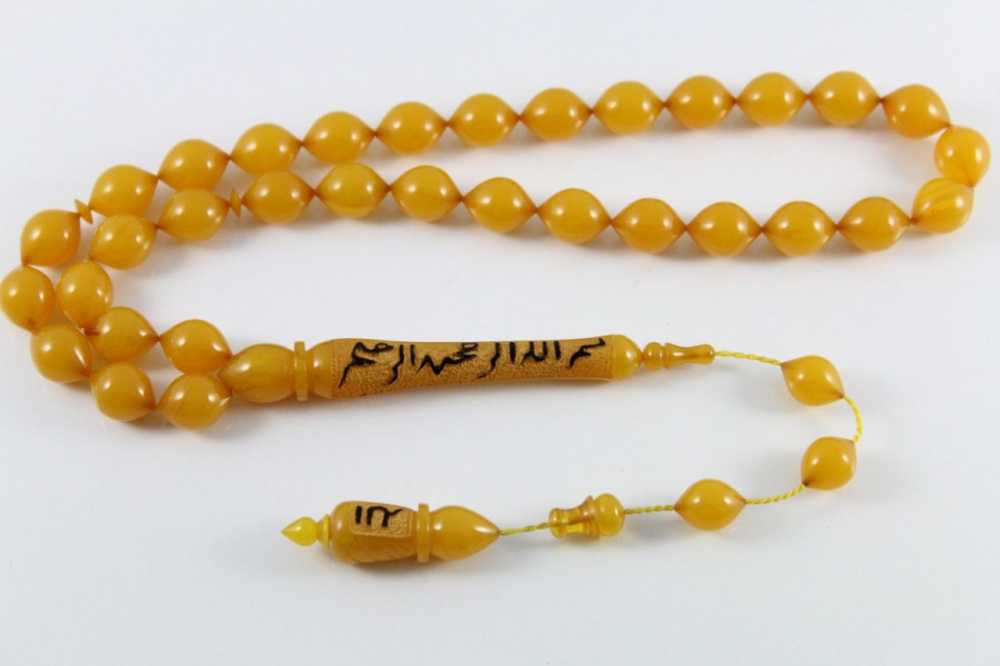 Özel El işçiliği Besmele Yazılı Sıkma Kehribar Tesbih(Model-3) - 3