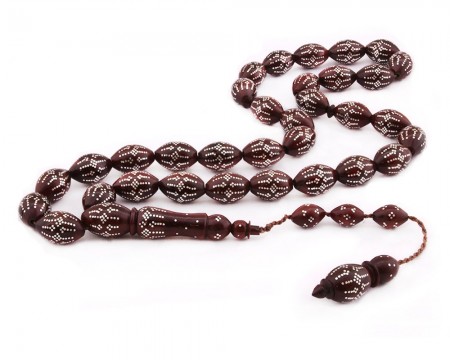 Sistemli Gümüş İşlemeli Arpa Kesim Koleksiyonluk Kuka Tesbih - M1 - Tesbihane