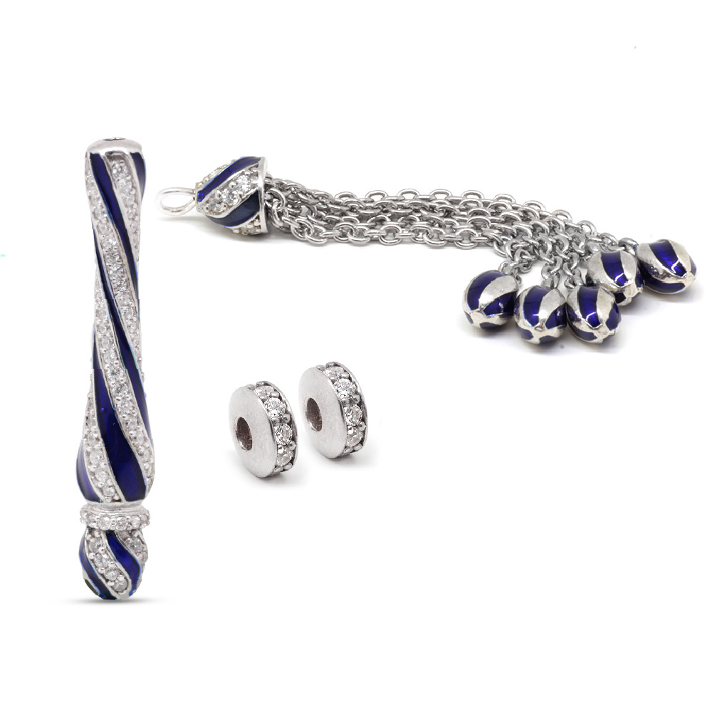 Özel İşçilikli Zirkon Taşlı Lacivert Mineli İmame Püskül Set (Model-2) - 1