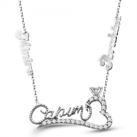 Özel İsim Yazılı 925 Ayar Gümüş Tek Taş Canım Yazılı Kolye - Tesbihane