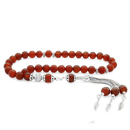 Kararmaz Metal Püsküllü Küre Kesim Kırmızı Akik Tesbih - Tesbihane