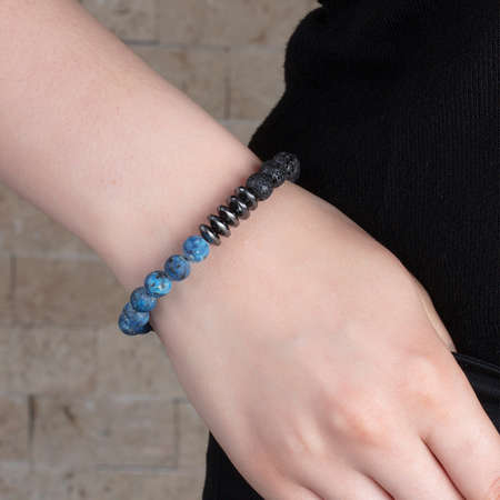 Küre Kesim Hematit-Lapis-Lav Doğaltaş Bayan Bileklik - Tesbihane