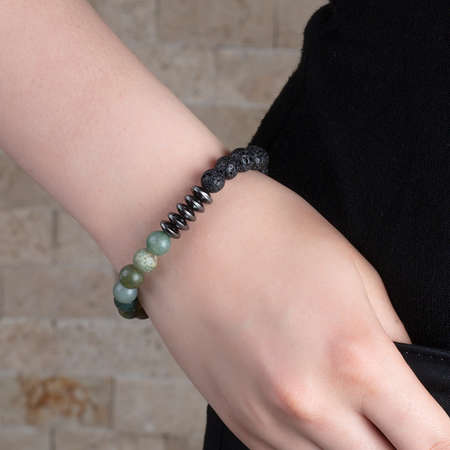 Küre Kesim Siyah Akik-Hematit-Lav Doğaltaş Bayan Bileklik - Tesbihane