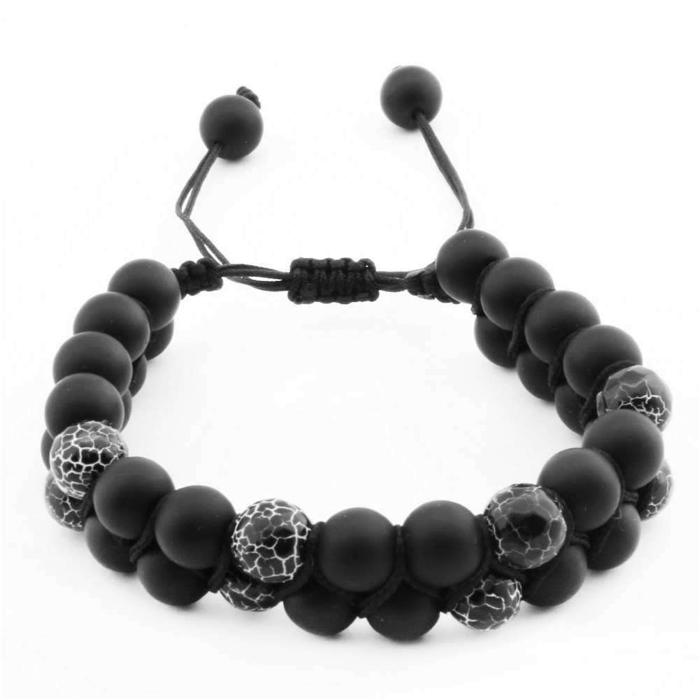 Makrome Örgü Çift Sıra Küre Kesim Akik-Oniks Doğaltaş Bayan Bileklik - 1